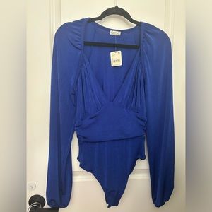 Free people Electric indigo v neck bodysuit nwt small
